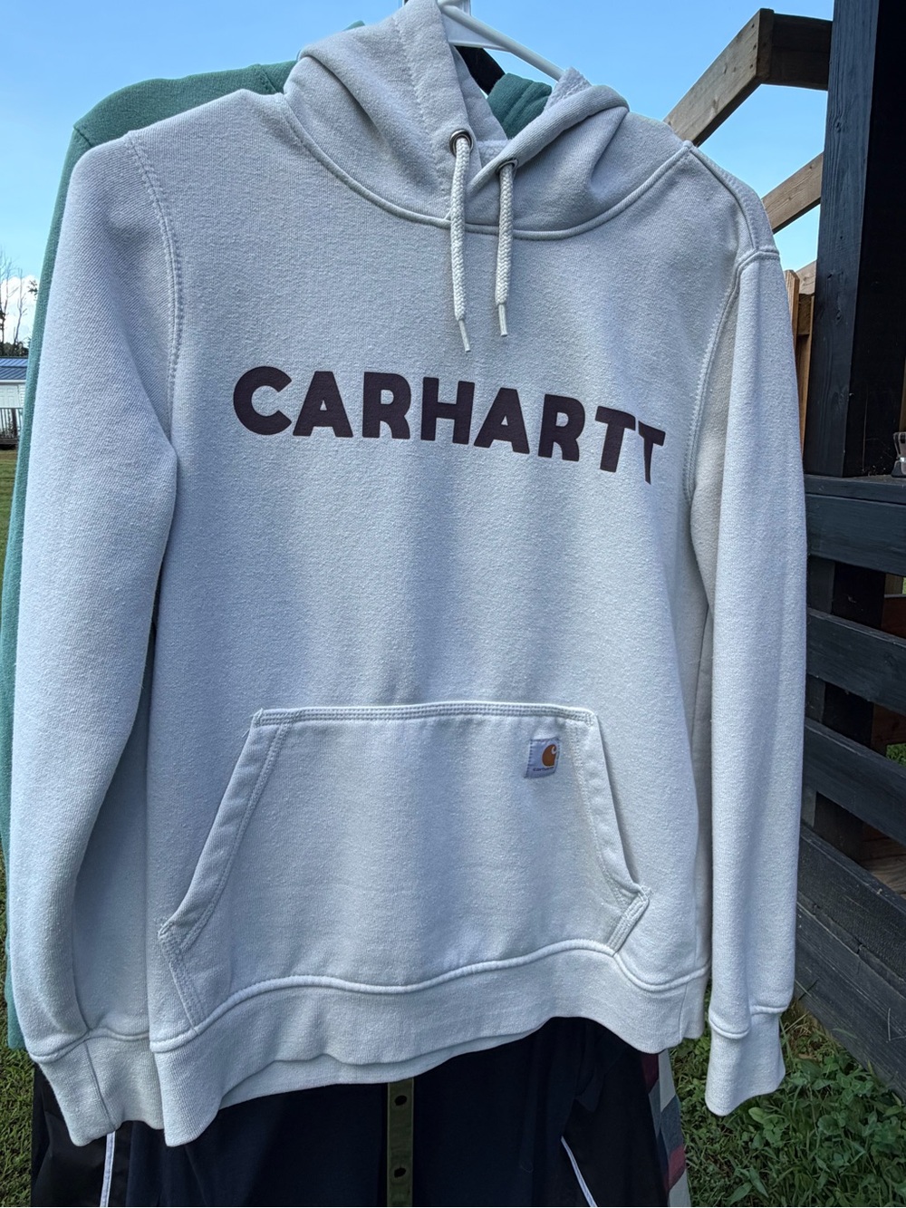 Carhartt Men’s Cream Crewneck Hoodie with Brown Logo